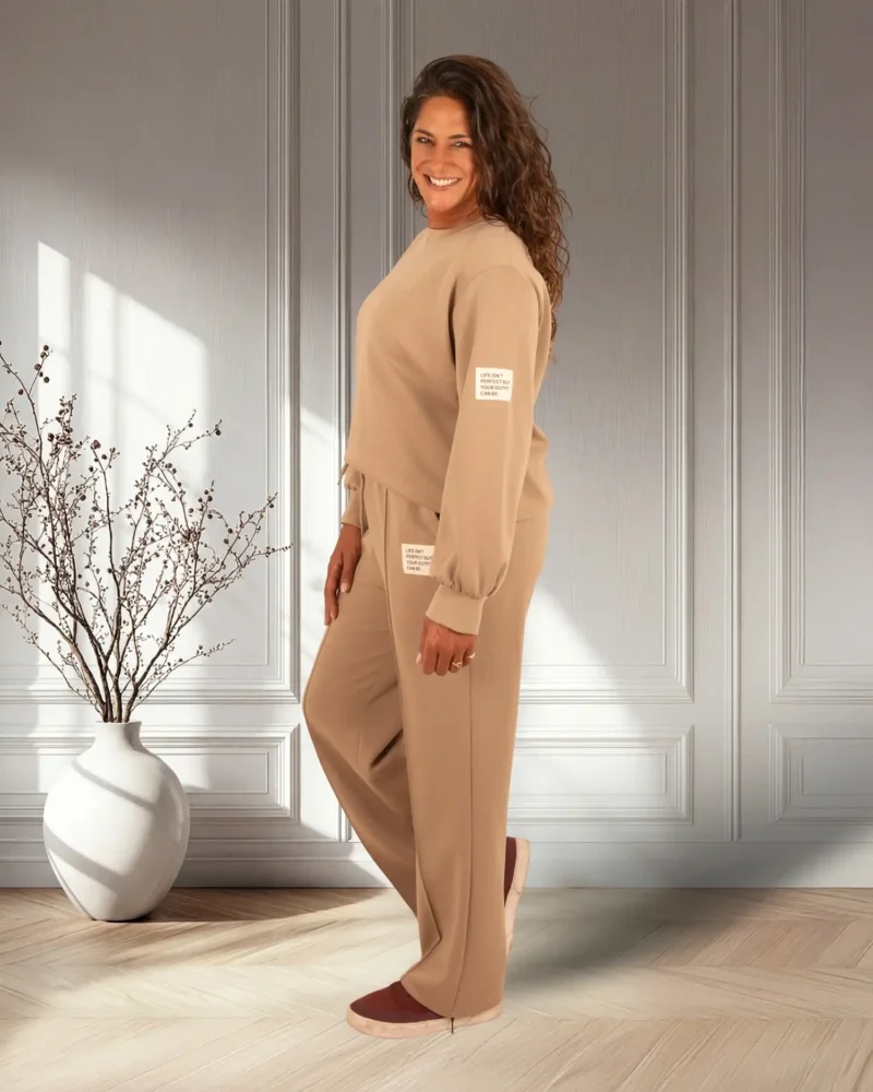 Donkerbeige joggingpak met lange mouw van El-Vita - Afbeelding 2