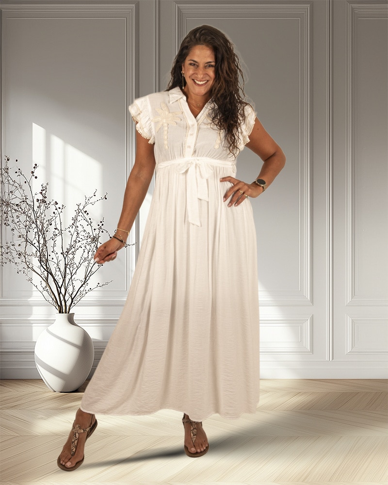 Off-white jurk Palm van Peafowl