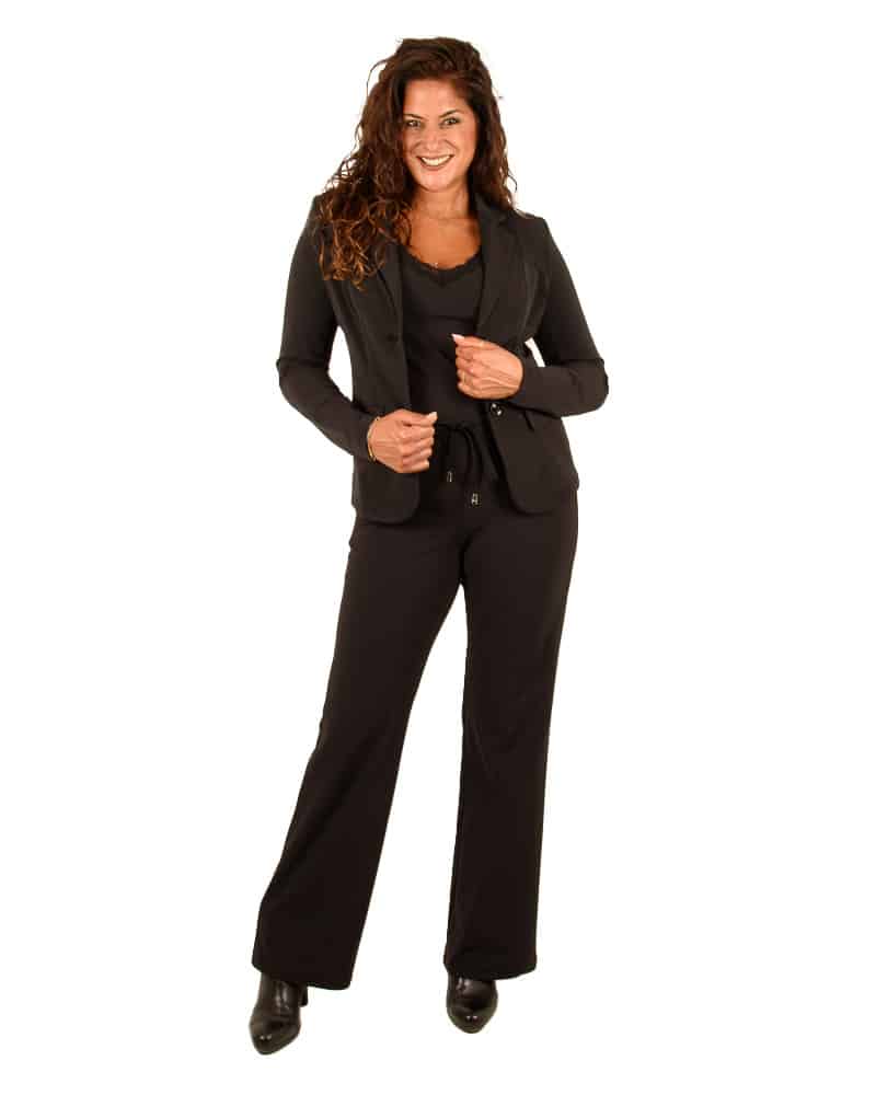 Zwarte travelstof pantalon met rechte pijp van Mi Piace - Afbeelding 3