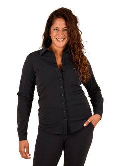 Donkerblauwe travelstof blouse van Mi Piace