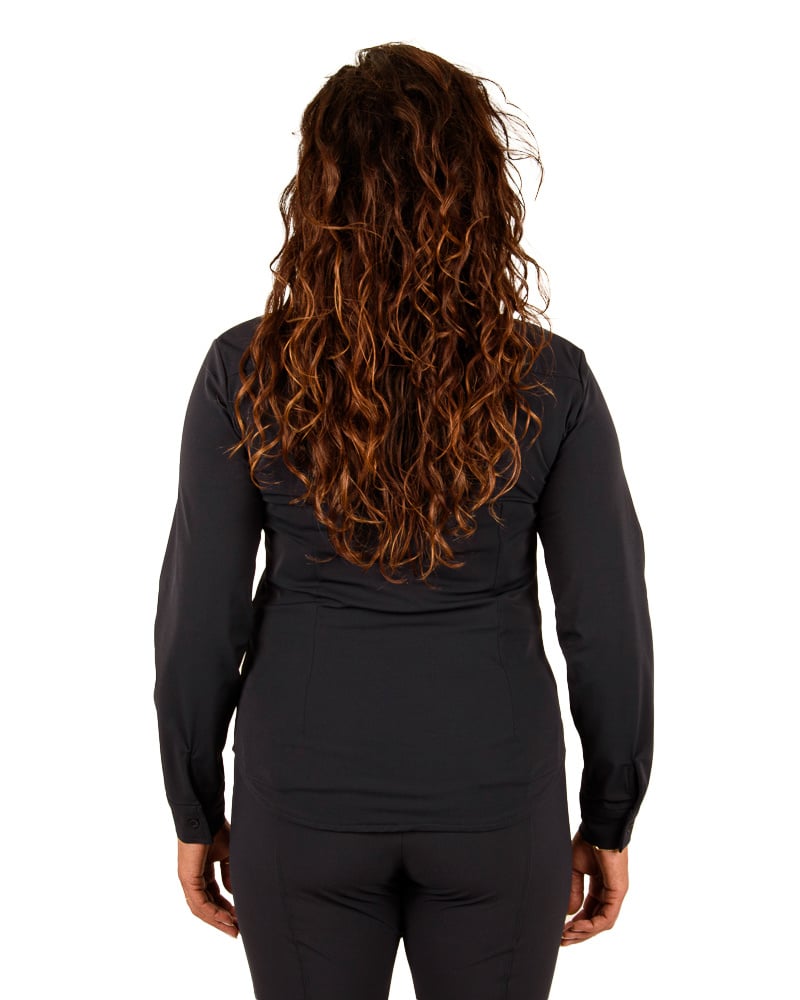 Donkerblauwe  travelstof blouse van Mi Piace - Afbeelding 3