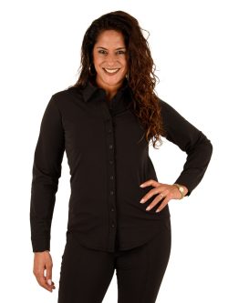 Zwarte travelstof blouse van Mi Piace