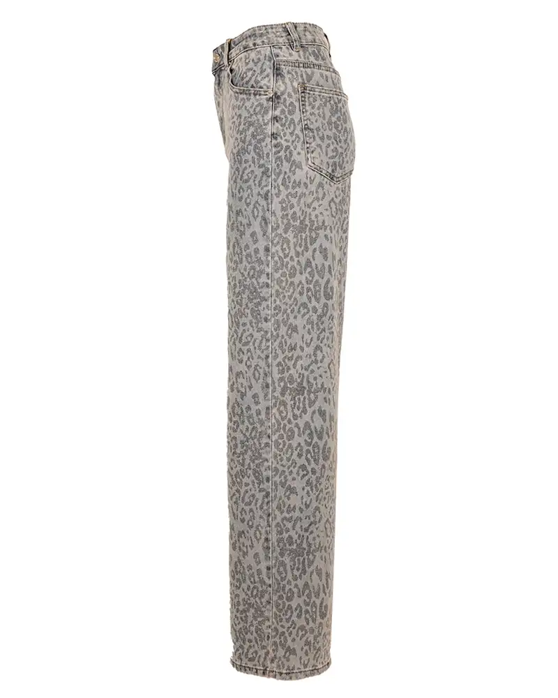 Blauwe panterprint wide leg jeans van Laulia - Afbeelding 4