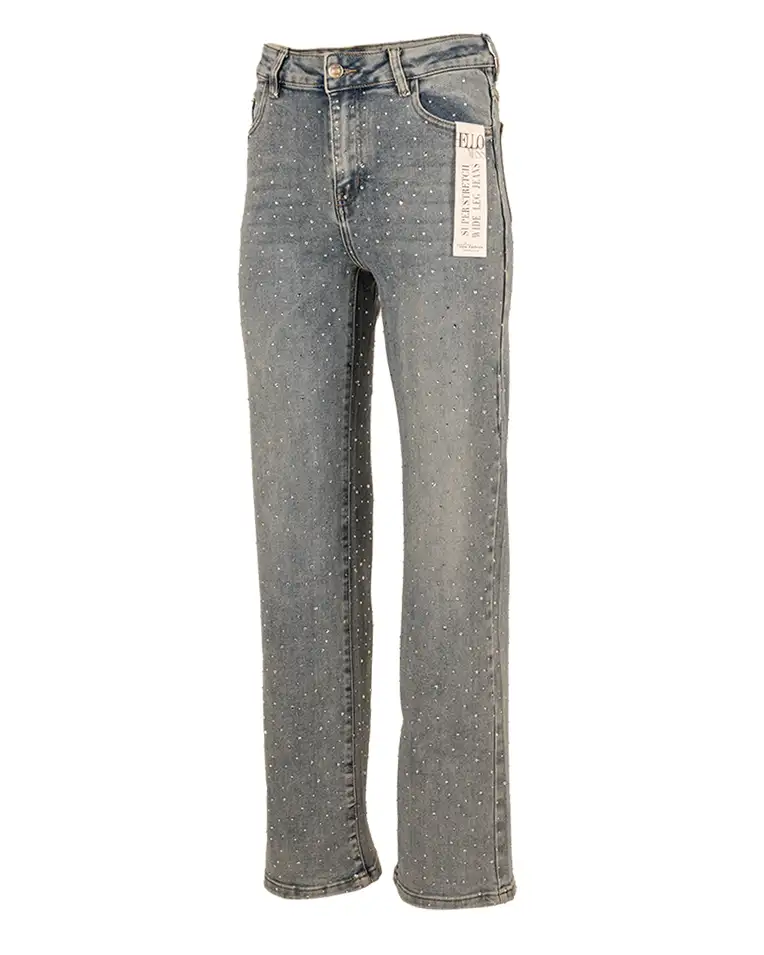 Light blue wide leg jeans strass van Hello Miss - Afbeelding 2