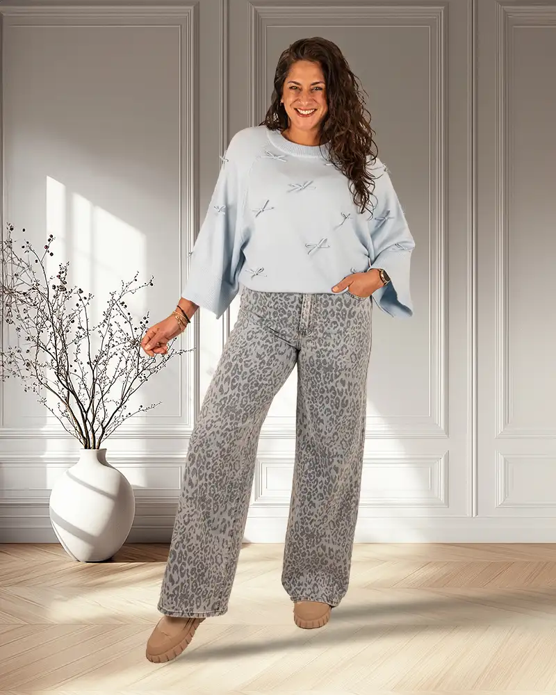 Blauwe panterprint wide leg jeans van Laulia