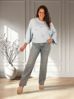 Light blue wide leg jeans strass van Hello Miss