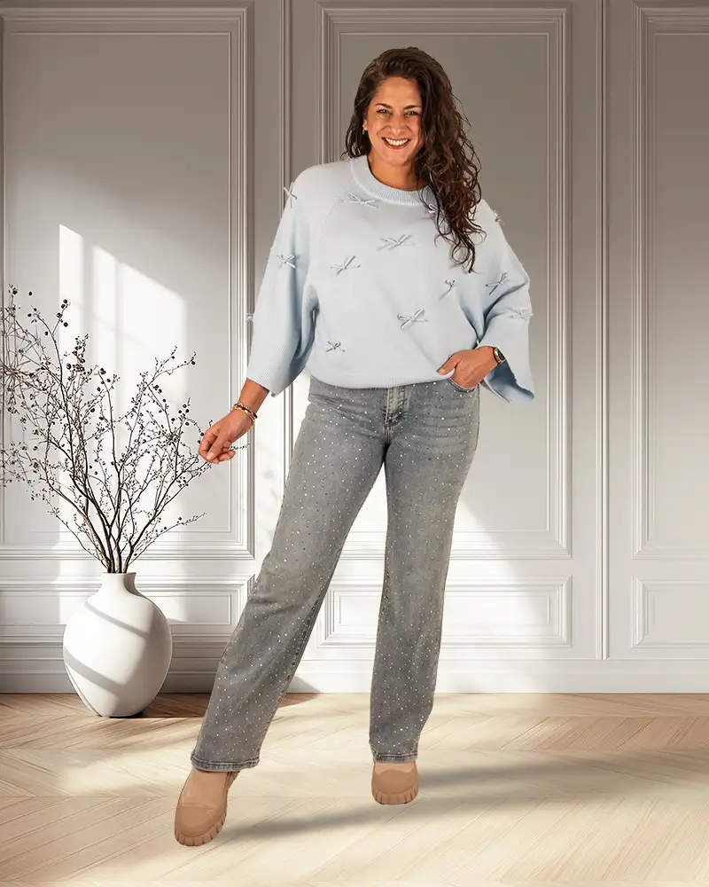 Light blue wide leg jeans strass van Hello Miss