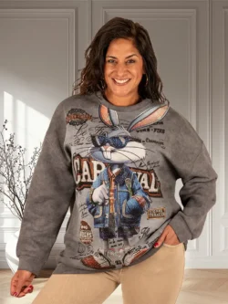 Donkergrijze sweater Bugs Bunny strass