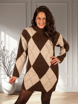 Bruin/beige ruitprint tuniek van Laetitia Mem