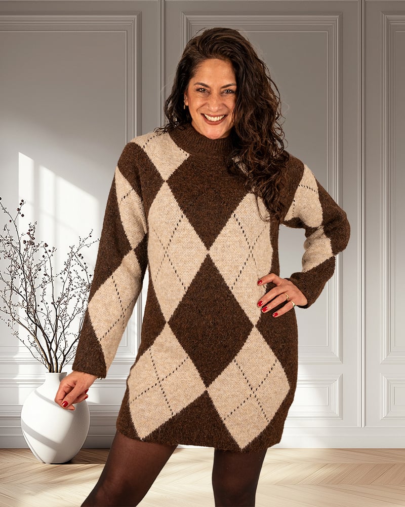 Bruin/beige ruitprint tuniek van Laetitia Mem