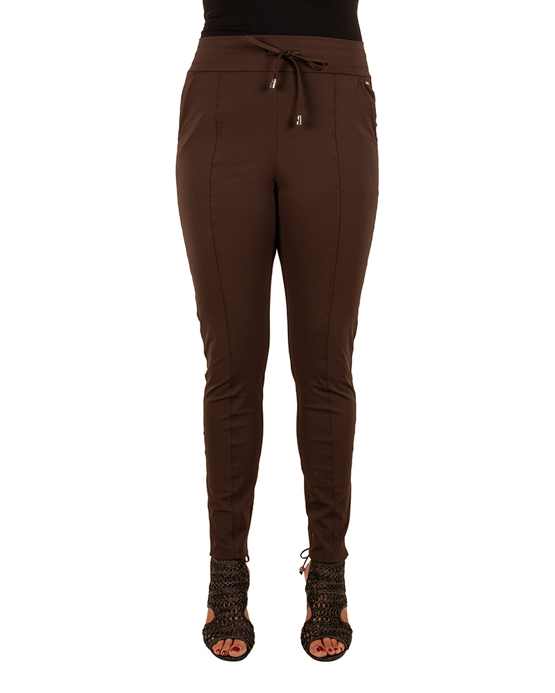 Donkerbruine travelstof broek van Mi Piace - Afbeelding 4