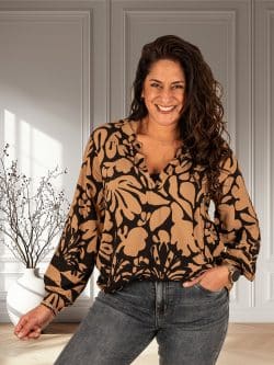 Zwart/camel print blouse van Pink Black