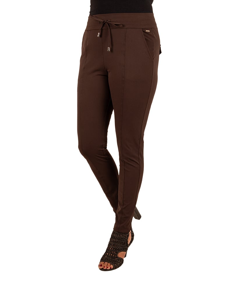 Donkerbruine travelstof broek van Mi Piace - Afbeelding 2