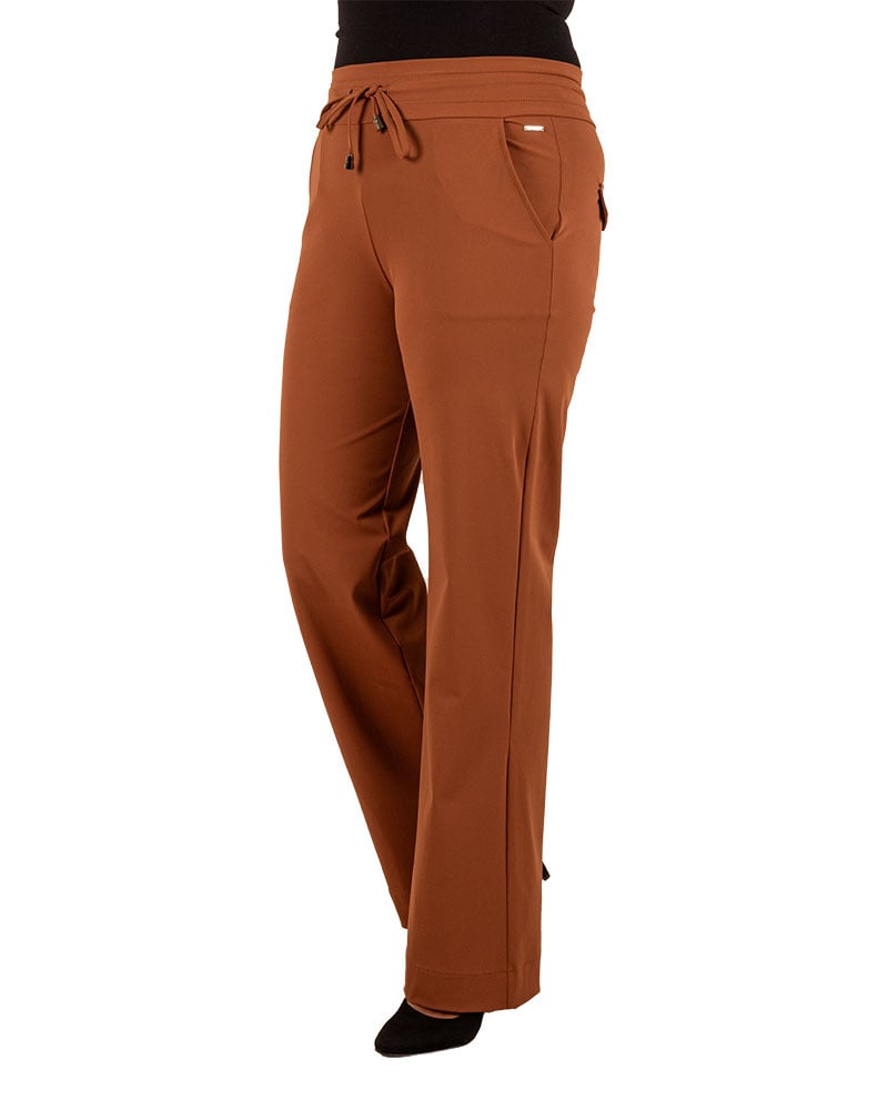 Caramel travelstof pantalon met rechte pijp van Mi Piace - Afbeelding 2