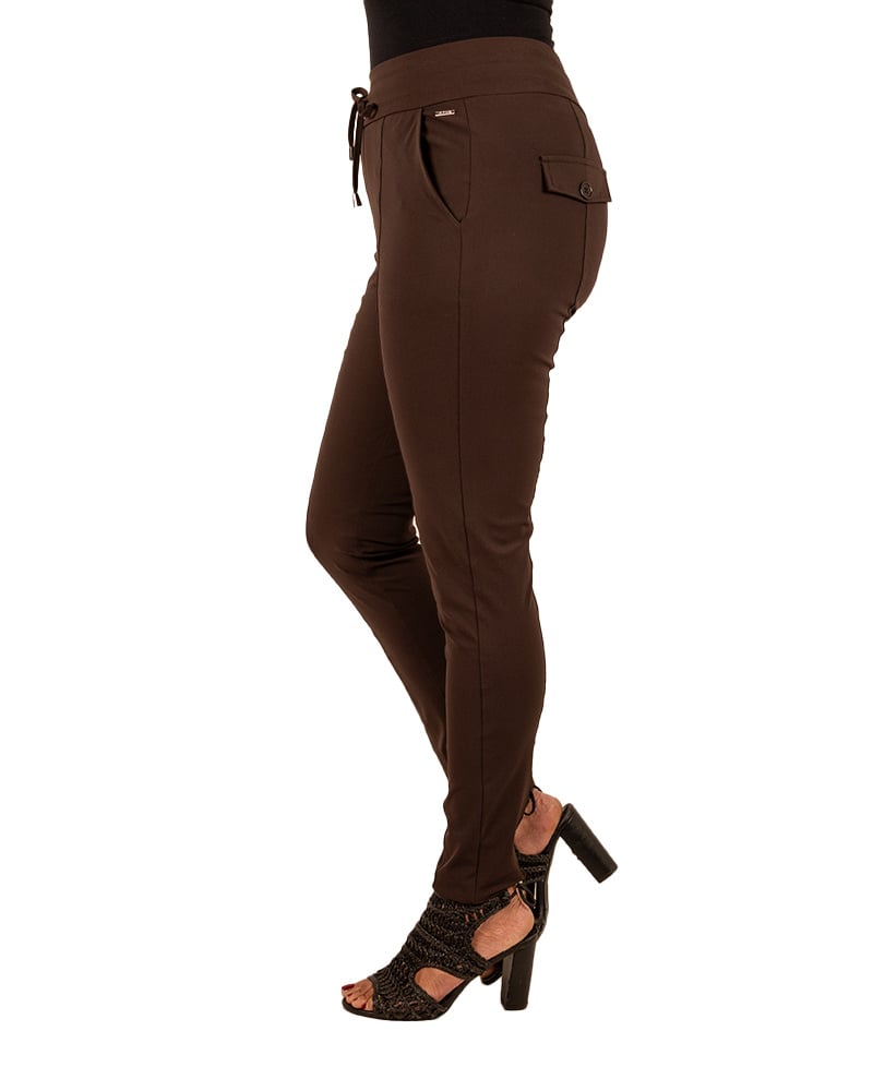 Donkerbruine travelstof broek van Mi Piace - Afbeelding 3