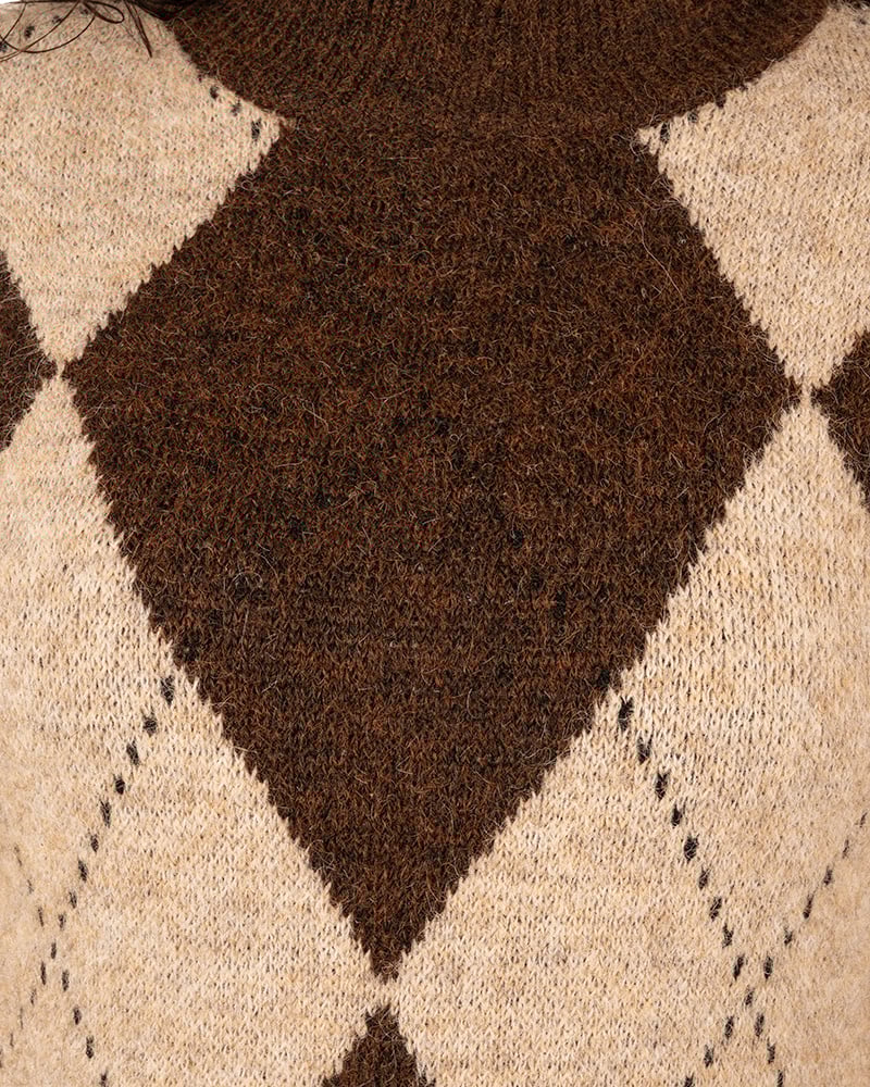 Bruin/beige ruitprint tuniek van Laetitia Mem - Afbeelding 4