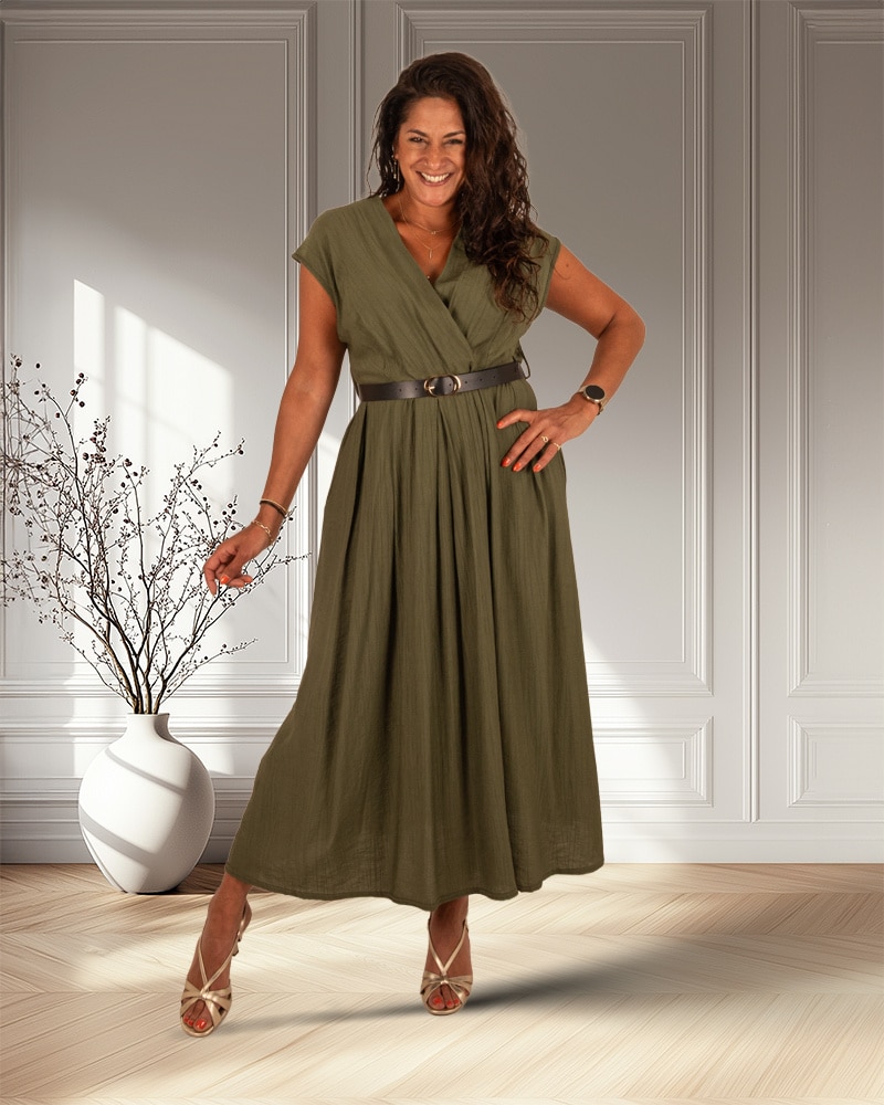 Legergroene  overslagjurk van Miuco