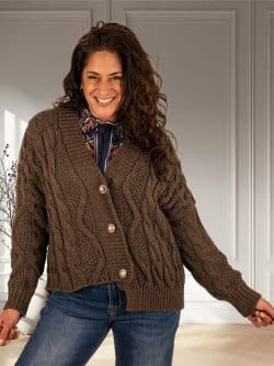 Donkerbruin gebreid vest kabel van Dins Tricot