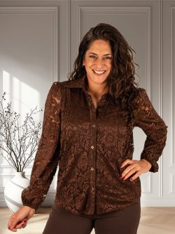 Donkerbruine kanten blouse van Gemma Ricceri