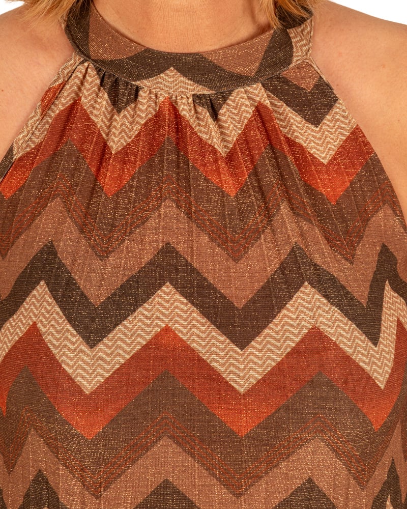 Roest/bruin zigzag plissé halterjurk van El-Vita - Afbeelding 3