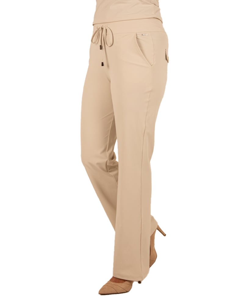 Lichtbeige travelstof pantalon met rechte pijp van Mi Piace - Afbeelding 2