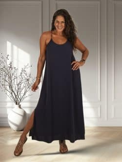 Donkerblauwe lange jurk van Promise Fashion