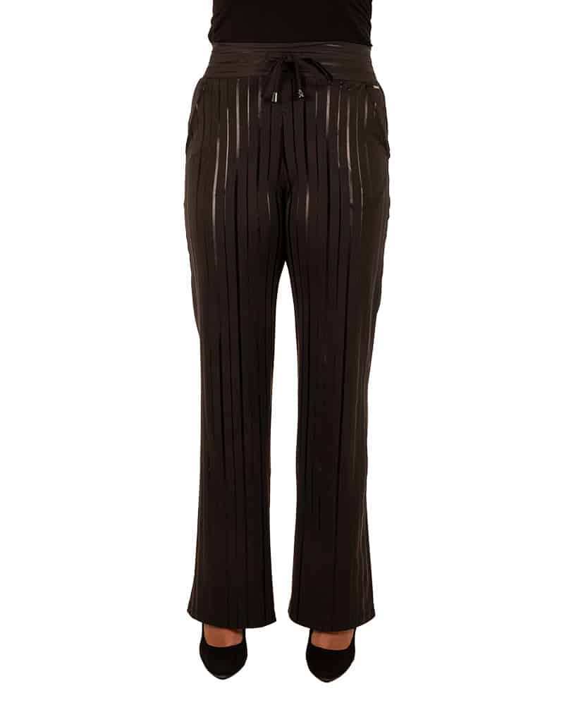 Zwarte travelstof pantalon met met glanzende print van Mi Piace - Afbeelding 3
