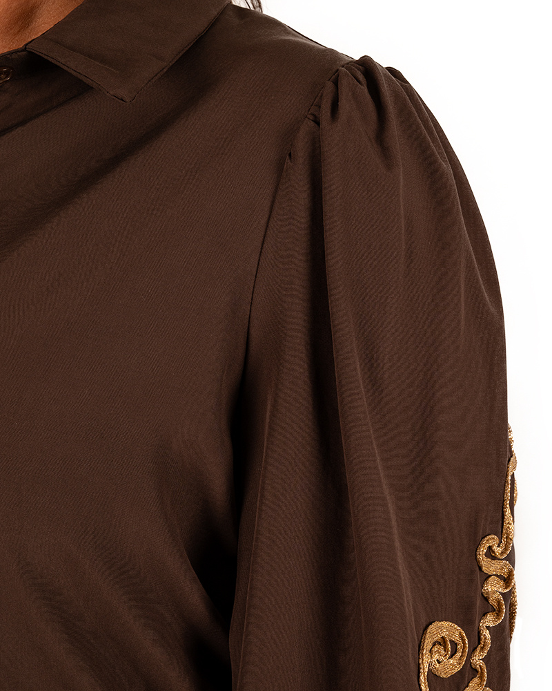 Donkerbruine blouse met gouden borduur van Gemma Ricceri - Afbeelding 5