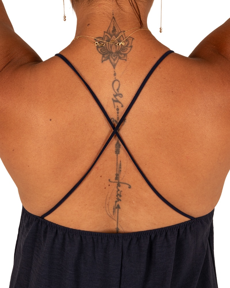 Donkerblauwe lange jurk van Promise Fashion - Afbeelding 3