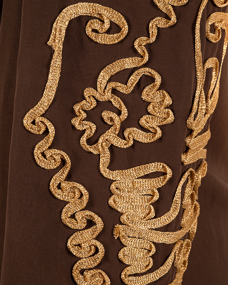 Donkerbruine blouse met gouden borduur van Gemma Ricceri - Afbeelding 6