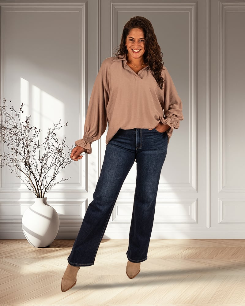Taupe blouse van Gemma Ricceri - Afbeelding 2