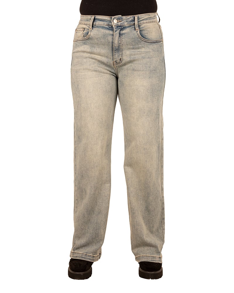 Yellow blue wide leg jeans van Folyrose - Afbeelding 4