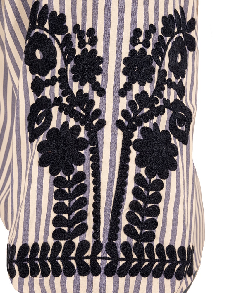 Blauw/ecru gestreepte blouse borduur van Millenium - Afbeelding 4