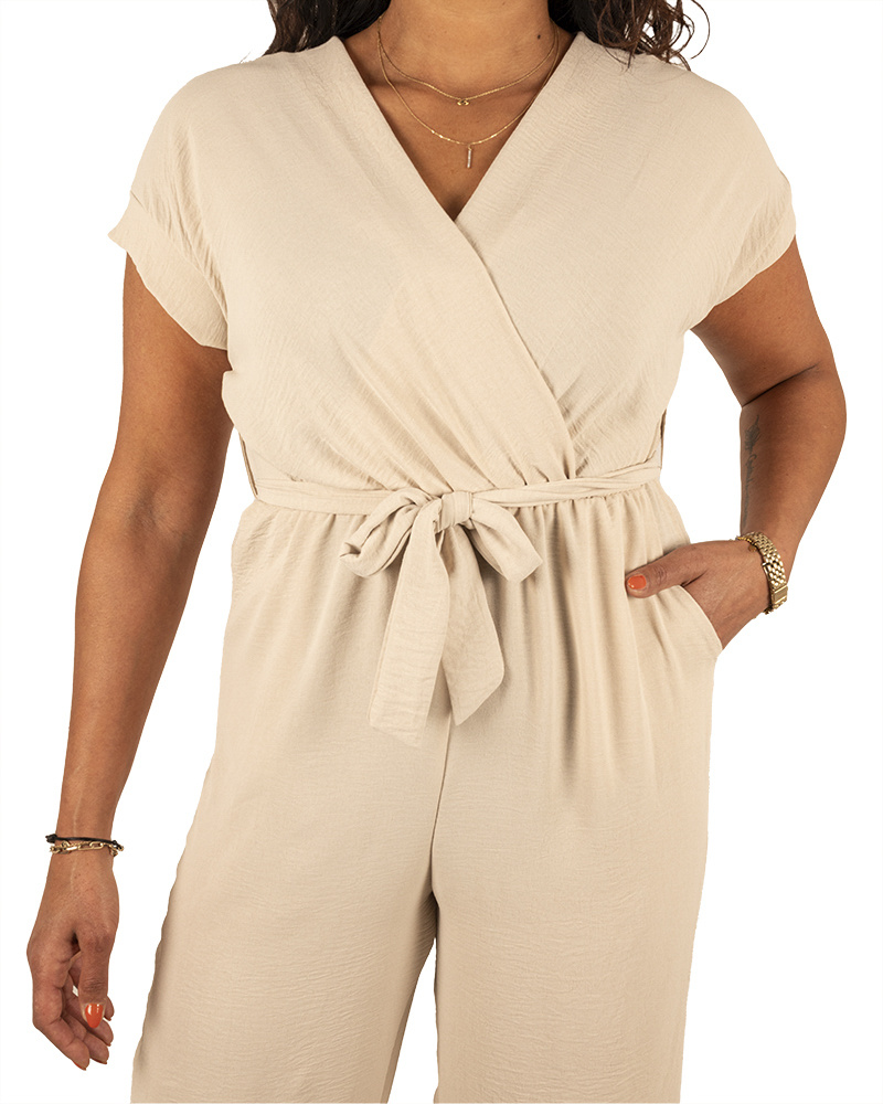Beige overslag jumpsuit  van Azzurro - Afbeelding 3