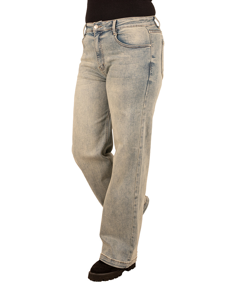 Yellow blue wide leg jeans van Folyrose - Afbeelding 2