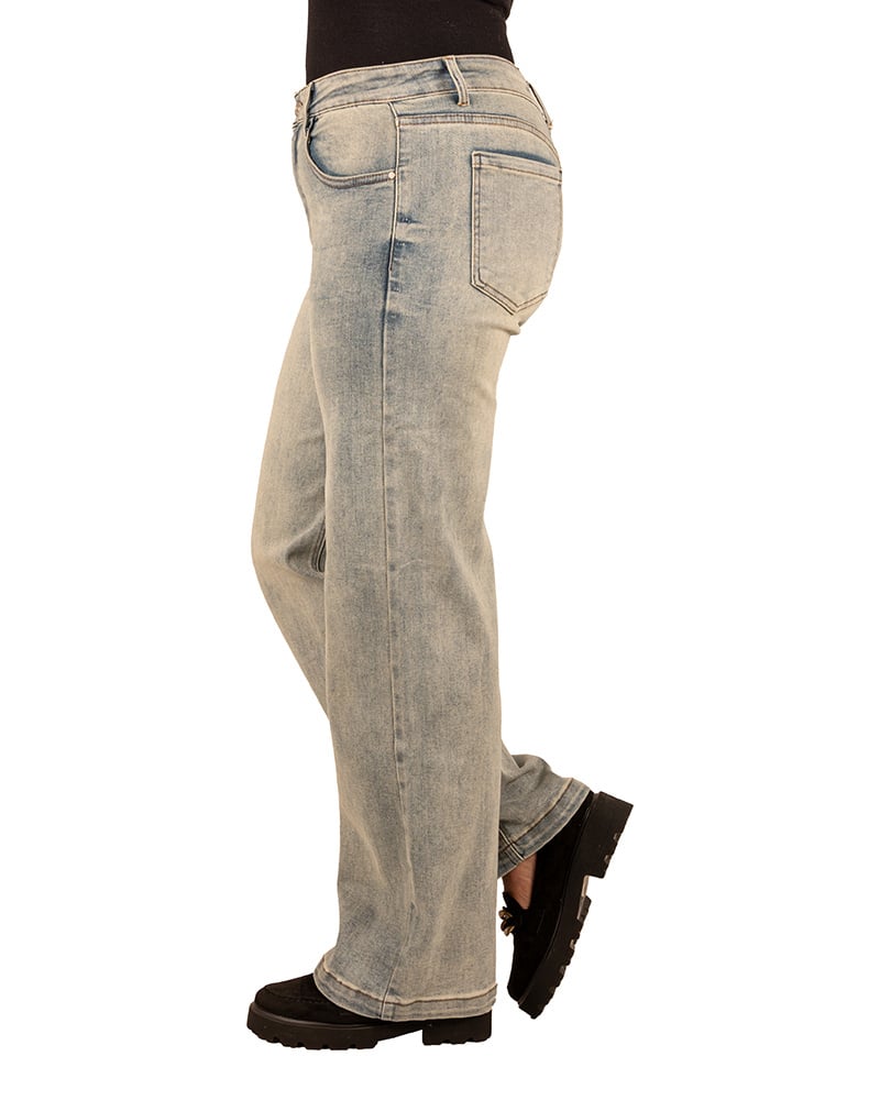 Yellow blue wide leg jeans van Folyrose - Afbeelding 3