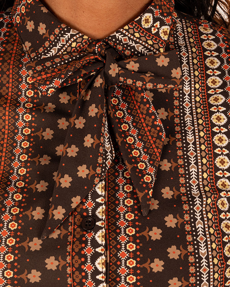 Espresso boho print travelstof blouse van Mi Piace - Afbeelding 3