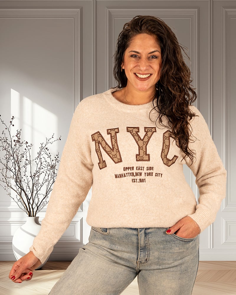 Beige trui "NYC" van Flamant Rose