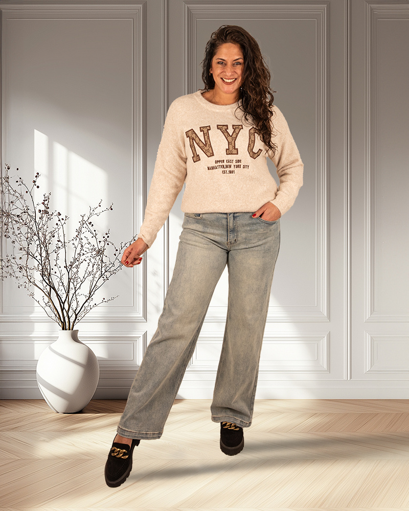 Beige trui "NYC" van Flamant Rose - Afbeelding 2