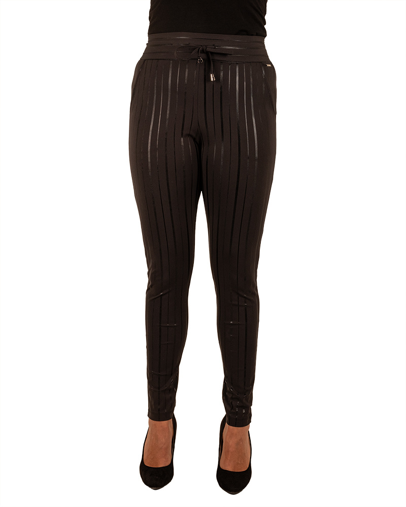 Zwarte travelstof broek met glanzende strepen van Mi Piace - Afbeelding 4