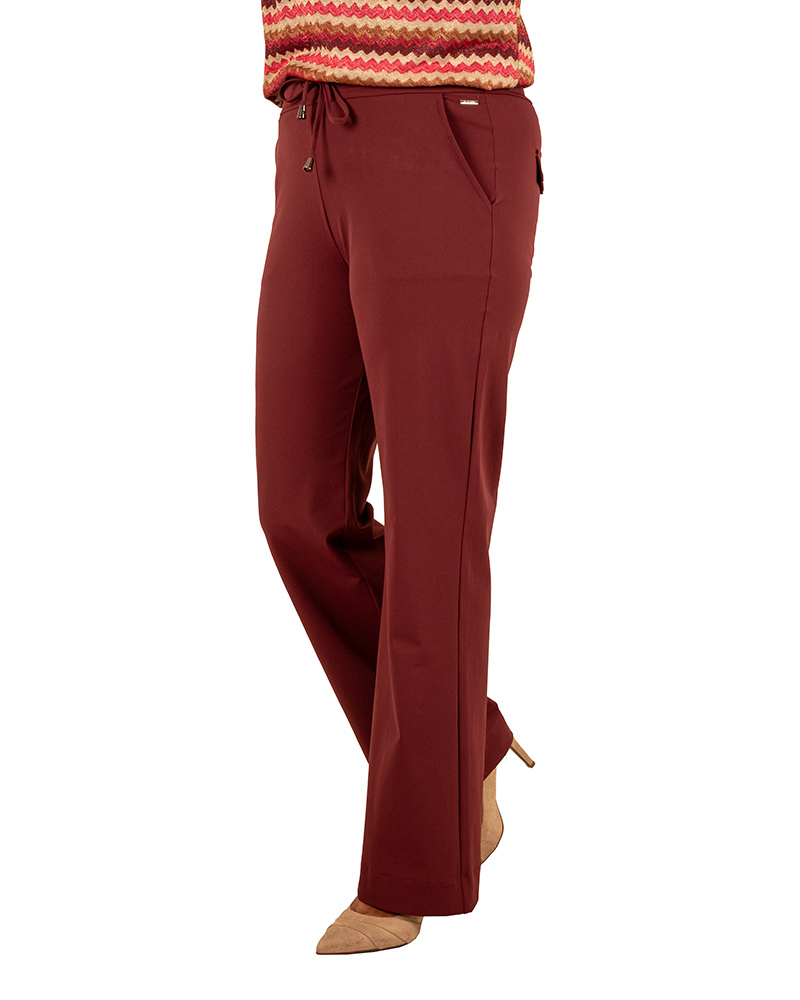 Bordeaux travelstof pantalon met rechte pijp van Mi Piace - Afbeelding 2