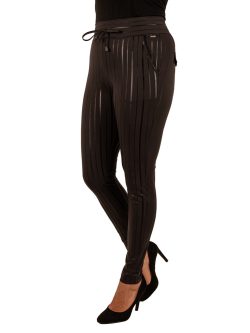 Zwarte travelstof broek met glanzende strepen van Mi Piace