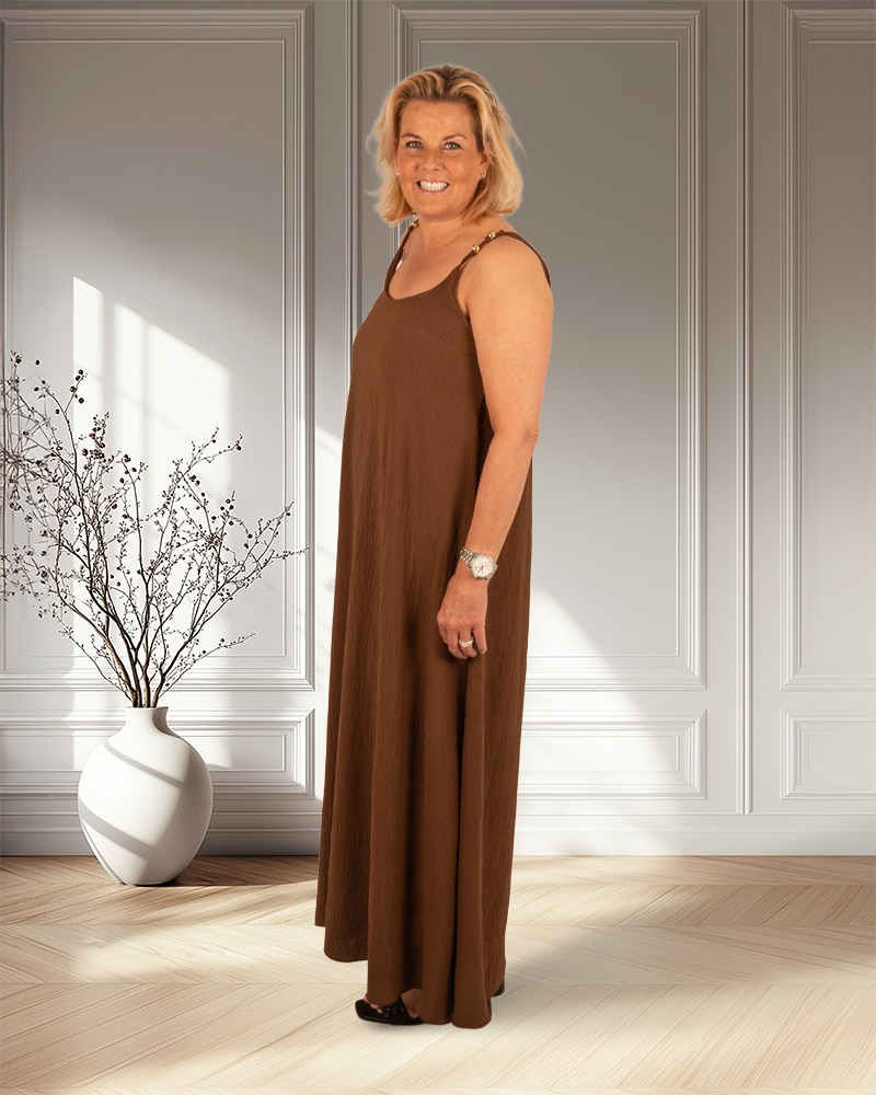 Donkerbruine lange jurk van El-Vita - Afbeelding 2