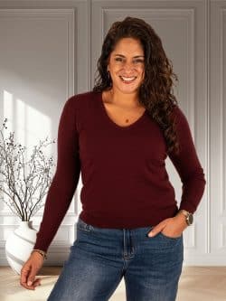 Bordeaux shirt V-hals lange mouw van Aviva