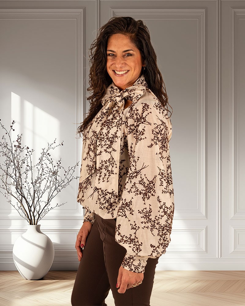 Beige/bruin blouse strikkraag van Forza - Afbeelding 3