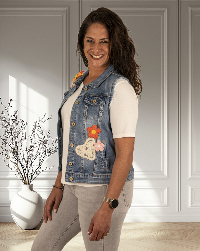 Jeans gilet met bloemen van Zac&Zoë - Afbeelding 3