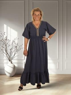 Donkerblauwe lange jurk pofmouw van New Collection