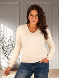 Ecru shirt V-hals lange mouw van Aviva