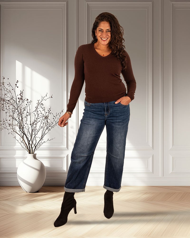 Donkerbruin shirt V-hals lange mouw van Aviva - Afbeelding 2