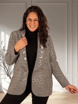 Zwart/wit geruite blazer met pailletten en buttons van Aïkha